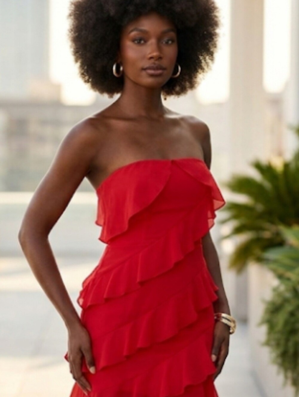 Windsor Scarlet Cascade Ruffle Mini Dress
